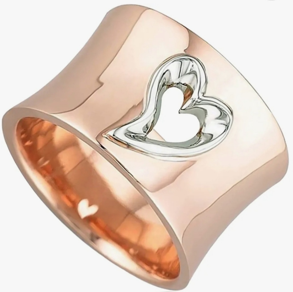 14K Rose gold-plated sterling silver 925 hollowed out heart ring size 5
